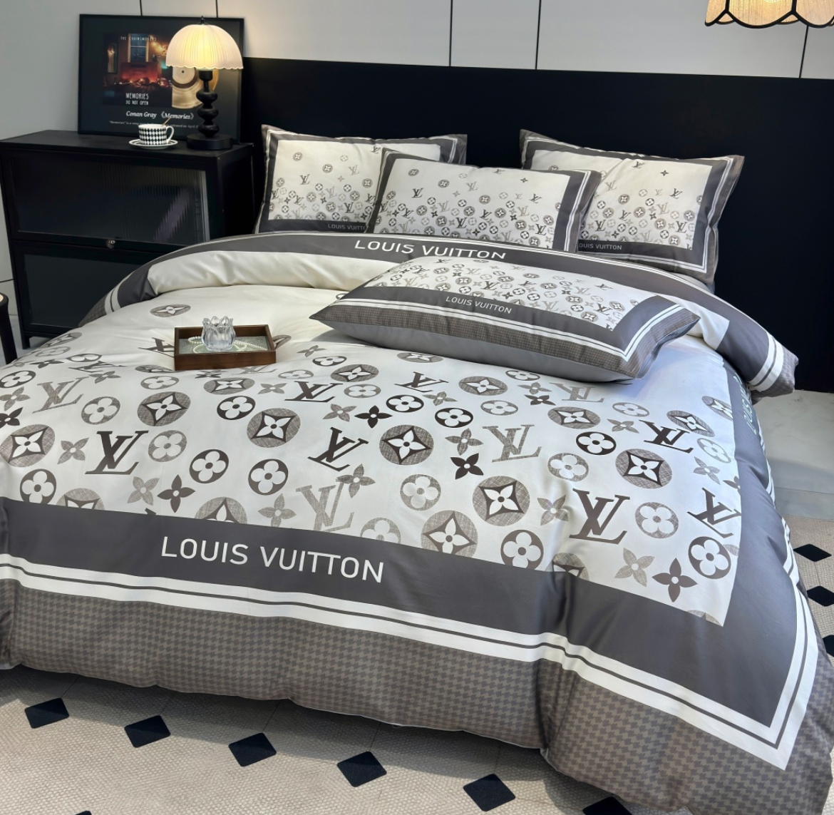 Grey Monogram LV Luxe Bedding Set