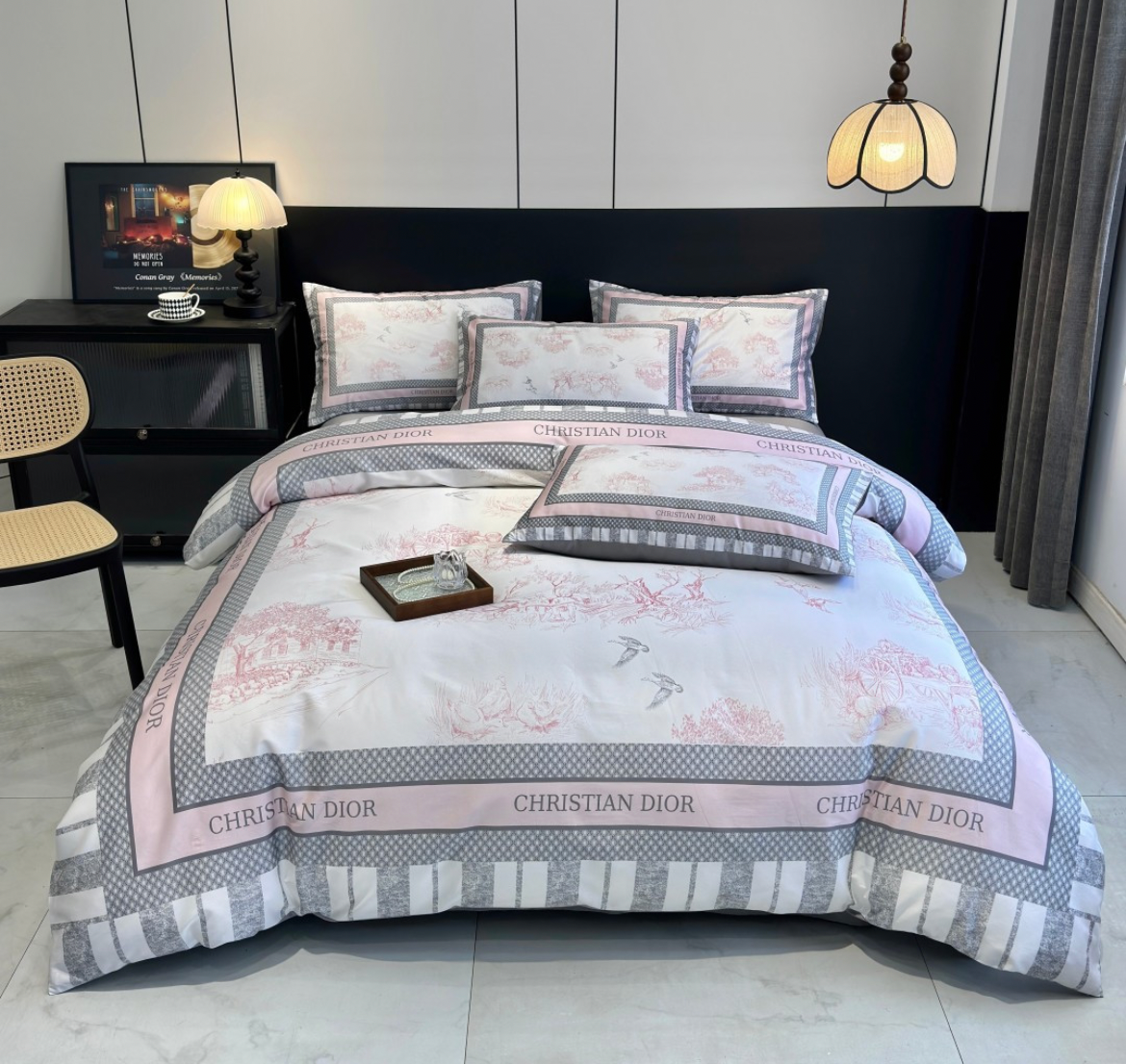 Blush Dior-Inspired Elegance Bedding Set